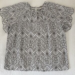 LOFT White Top with Dark Khaki Embroidery, size M